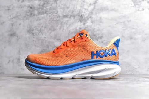 Hoka Clifton 9 Lightweight Running Shoes Orange and Blue