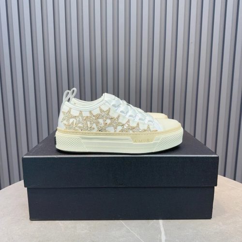 Amiri Skel-Top Low Glitter Star Sneakers White and Gold