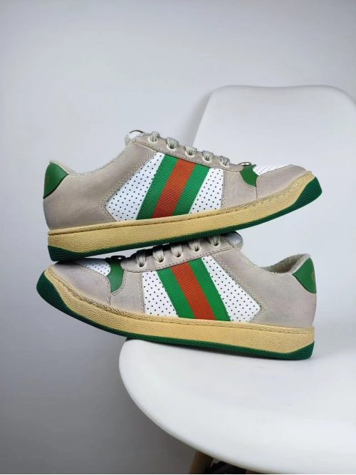 Gucci Tennis 1977 Retro Sneakers Suede and Leather Beige and Green