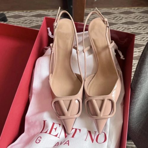 Valentino VLogo Signature Patent Leather Slingback Pumps Beige