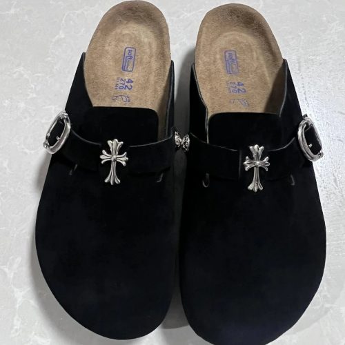 Chrome Hearts Boston Clogs Suede Slip-On Shoes Black