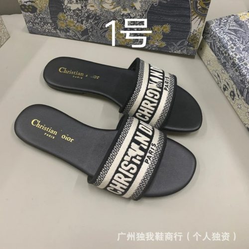 Dior Dway Embroidered Slides Black and White