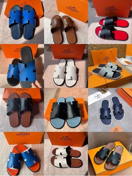 Hermes Oran Iconic Leather Slides Multicolor