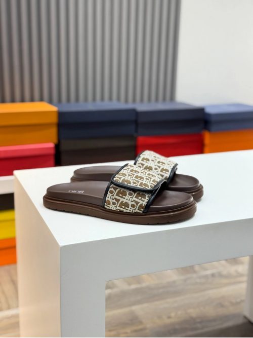 Dior Alpha Slides Casual Canvas Sandals Brown