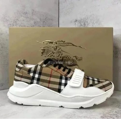 Burberry Check Print Chunky Sneakers Beige and White