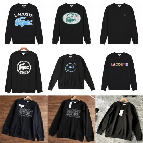 Lacoste Graphic Print Cotton Crewneck Sweatshirt Black