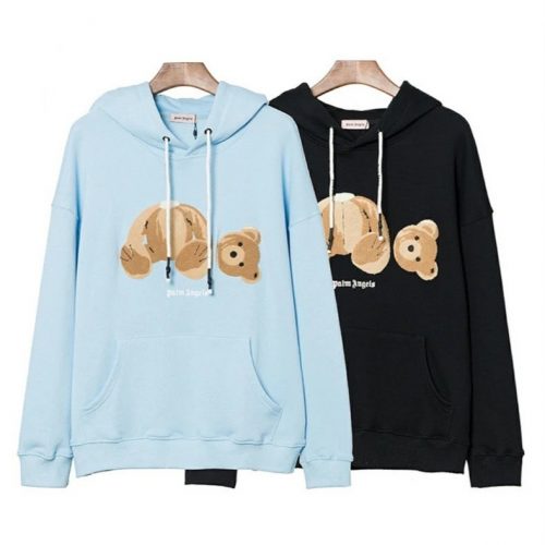 Palm Angels Bear Print Graphic Hoodie Blue and Black