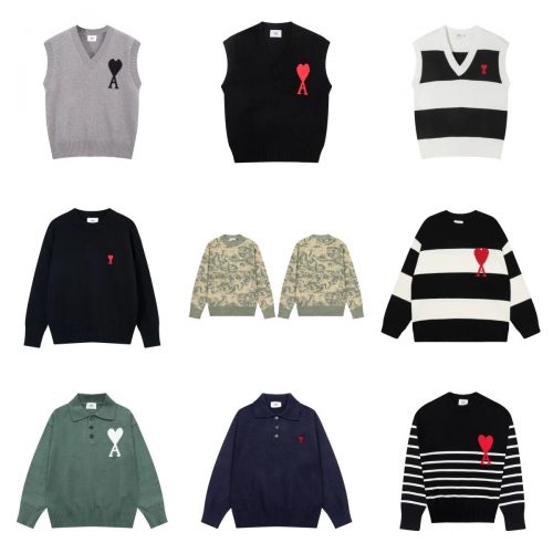 Ami Paris Ami Heart Logo Knitwear Collection Casual Sweaters Multicolor