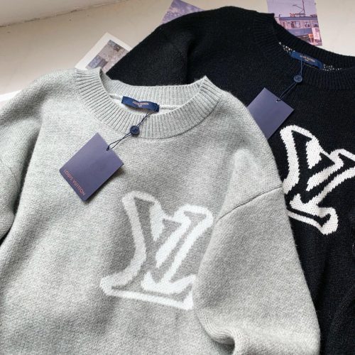 Louis Vuitton LV Monogram Knit Oversized Sweater Gray and Black