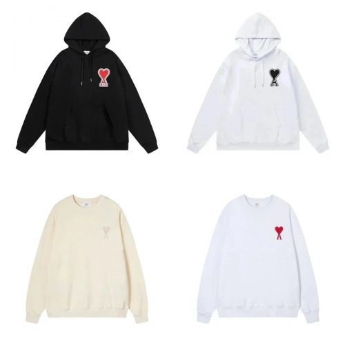 Ami Paris Ami Heart Embroidery Casual Hoodie and Sweatshirt Multicolor