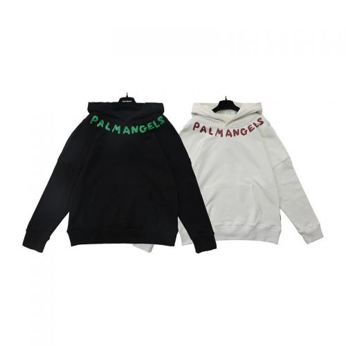 Palm Angels Curved Logo Oversized Hoodie Black and White