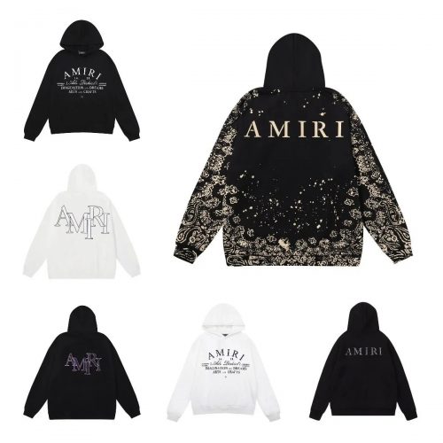 Amiri Arts and Crafts Paisley Graphic Streetwear Hoodie Black and White