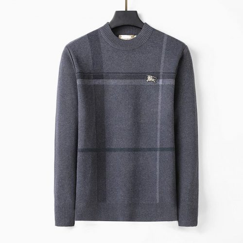 Burberry Check Pattern Classic Knit Sweater Gray