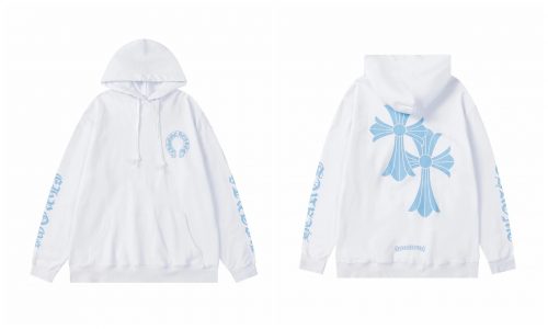 Chrome Hearts Cross Graphic Streetwear Hoodie White and Light Blue