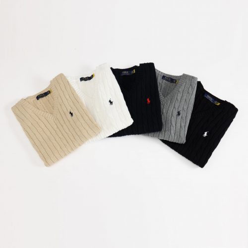 Polo Ralph Lauren PRL Cable-Knit V-Neck Sweater Cotton Pullover Multicolor