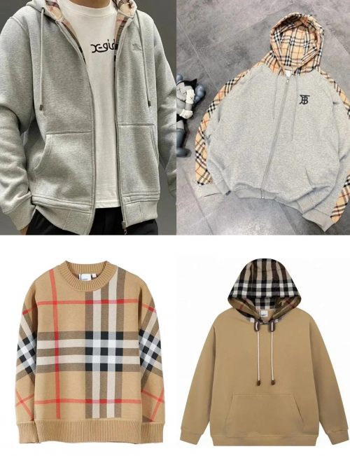 Burberry Check Pattern Vintage Knit Sweater and Hoodie Beige