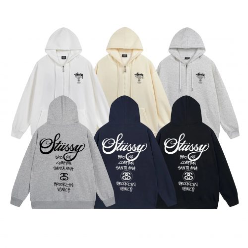 Stussy World Tour Graphic Streetwear Zip-Up Hoodie Multicolor
