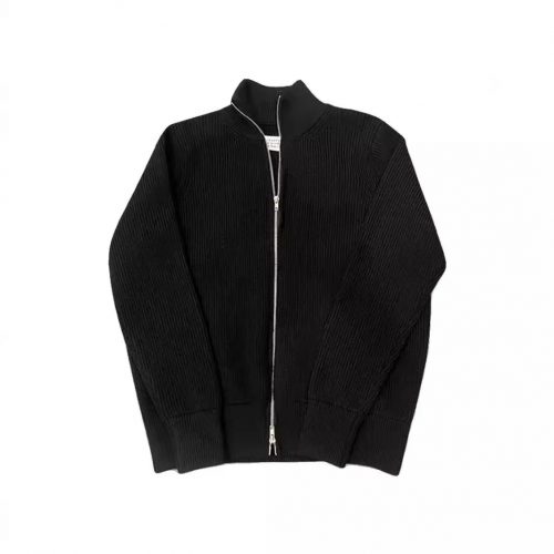 Maison Margiela Ribbed Zip-Up Knit Cardigan Black