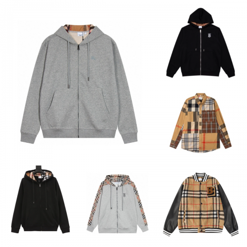 Burberry Check Pattern Collection Luxury Zip-Up Hoodie and Jacket Set Multicolor