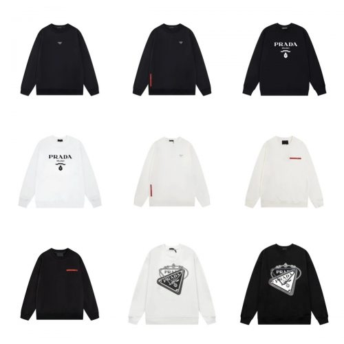 Prada Graphic Crewneck Cotton Sweatshirt Black and White