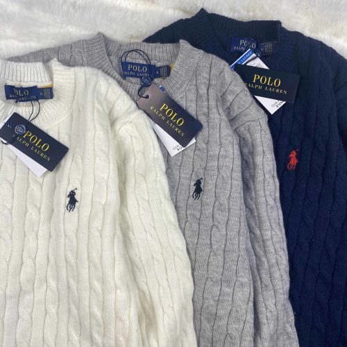 Polo Ralph Lauren PRL Cable Knit Classic Sweater White Gray and Navy