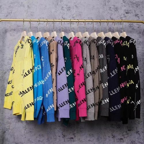Balenciaga All-Over Logo Knit Sweater Oversized Pullover Multicolor