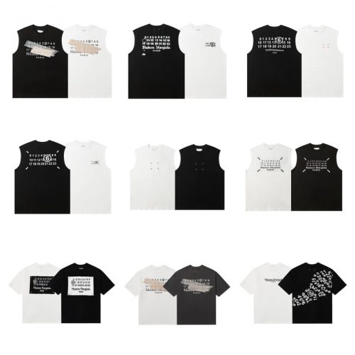 Maison Margiela Number Logo Graphic Cotton T-Shirt and Tank Top Collection Black and White