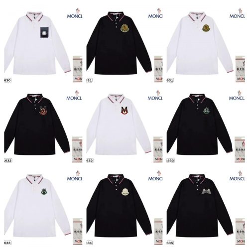 Moncler Long Sleeve Polo Shirt Cotton Casual Tops Black and White