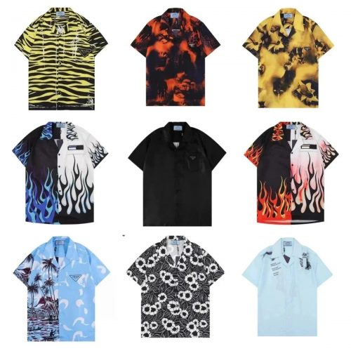 Prada Graphic Print Bowling Shirt Short Sleeve Button-Down Shirt Multicolor
