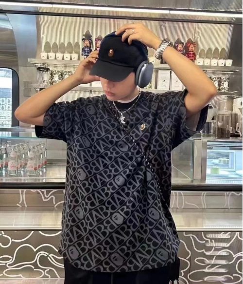 A Bathing Ape BAPE Monogram Print Graphic Tee Black
