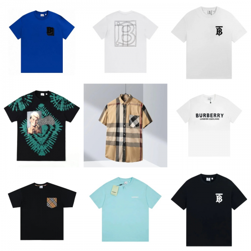 Burberry Graphic and Check Print Cotton T-Shirts and Shirts Multicolor