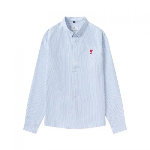 Ami Paris Ami Striped Button-Down Shirt Casual Cotton Blue and White