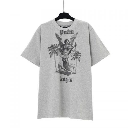 Palm Angels Angel Graphic Cotton T-Shirt Gray