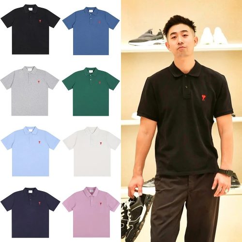 Ami Paris Ami Ami de Coeur Cotton Polo Shirt Black