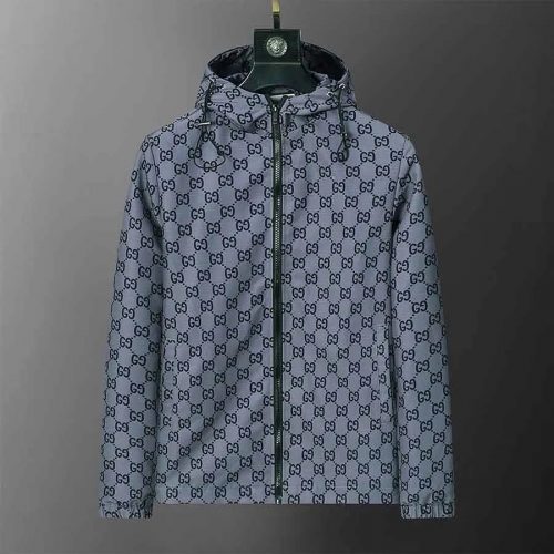 Gucci Monogram Print Zip-Up Jacket Gray