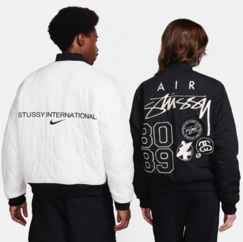 Nike Stussy Reversible Bomber Jacket Streetwear Quilted Black and White