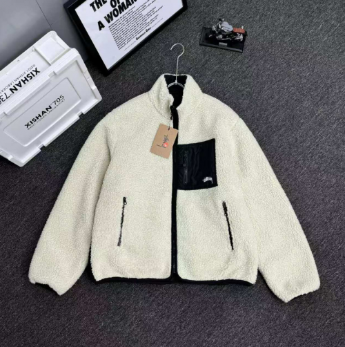 Stussy Sherpa Fleece Cozy Jacket White and Black