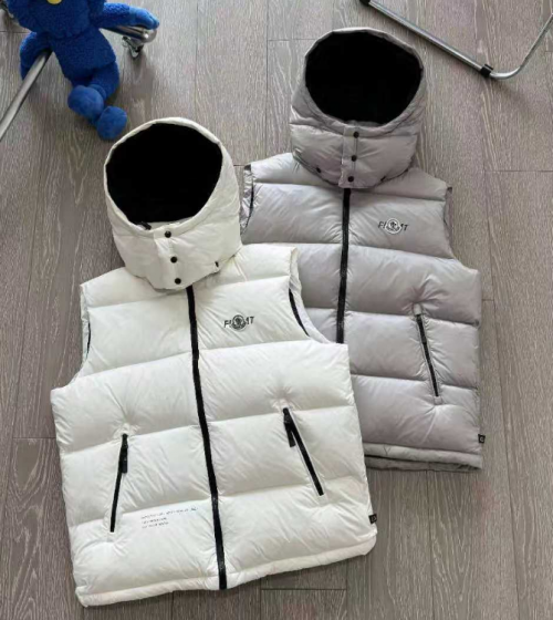 Design Puffer Vest Hooded Sleeveless Jacket White and Gray