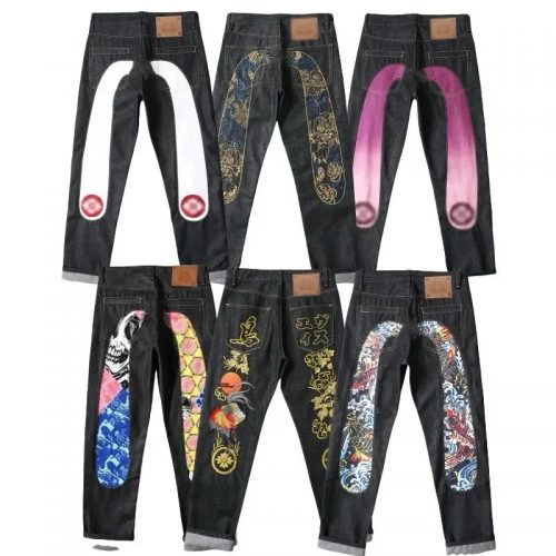 Evisu Daicock Embroidered Graphic Streetwear Jeans Black