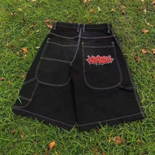 Design Graffiti Print Denim Cargo Shorts Black