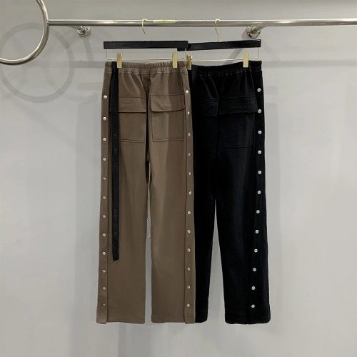 Design Snap Button Side Track Pants Casual Trousers Brown and Black