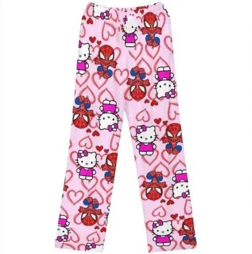 Design Hello Kitty and Spider-Man Print Graphic Lounge Pants Pink