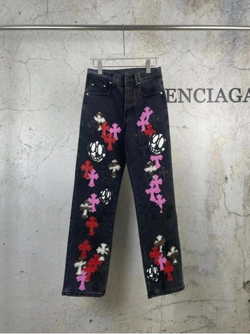 Chrome Hearts Cross Patch Denim Jeans Streetwear Pants Black