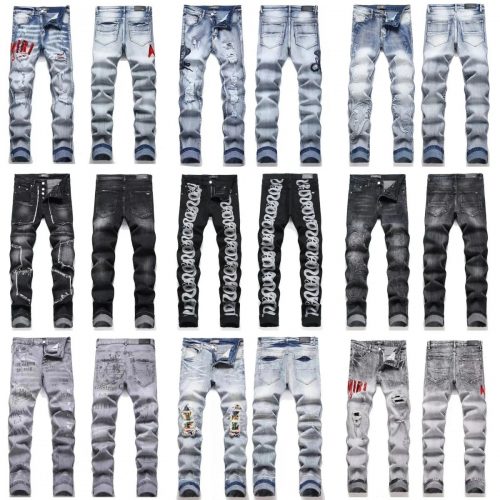 Amiri Distressed Denim Jeans Slim Fit Pants Multicolor