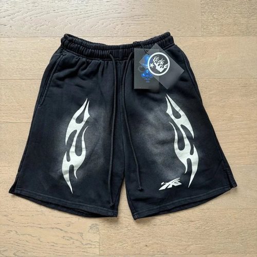 Hellstar Flame Graphic Streetwear Shorts Black