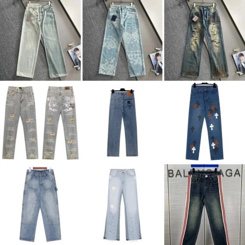 Balenciaga Side Stripe Denim Straight Leg Jeans Blue
