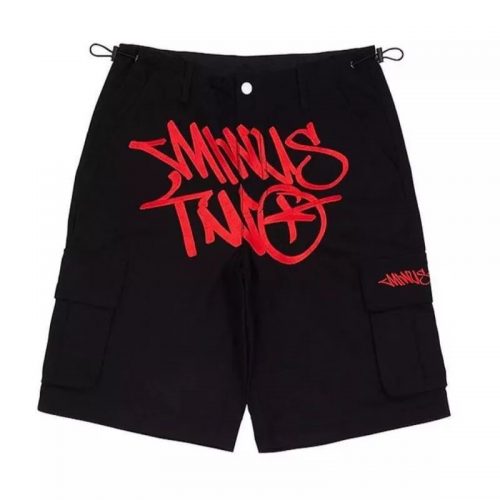Minus Two Cargo Shorts Streetwear Graphic Black