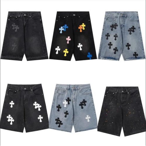 Chrome Hearts Cross Patch Denim Shorts Casual Black and Blue