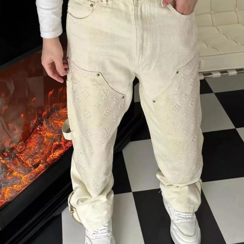 Louis Vuitton LV Monogram Denim Carpenter Pants Relaxed Fit Beige