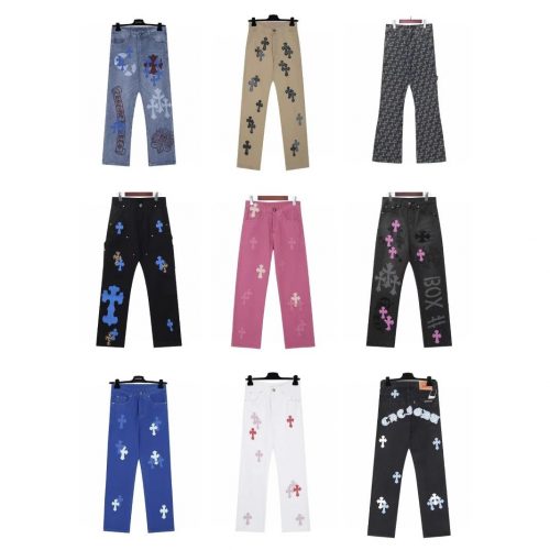 Chrome Hearts Cross Patch Denim Jeans Streetwear Pants Multicolor